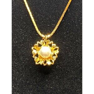 Gold Tone Faux 6mm Pearl Pendant Necklace
